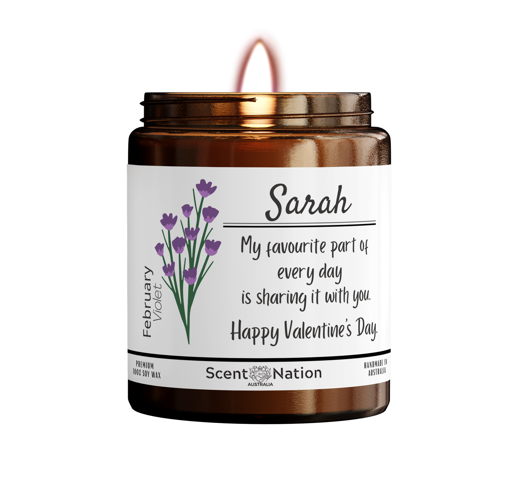 Personalised Valentine's Day candle for her Australia - custom name soy wax candle gift pet safe
