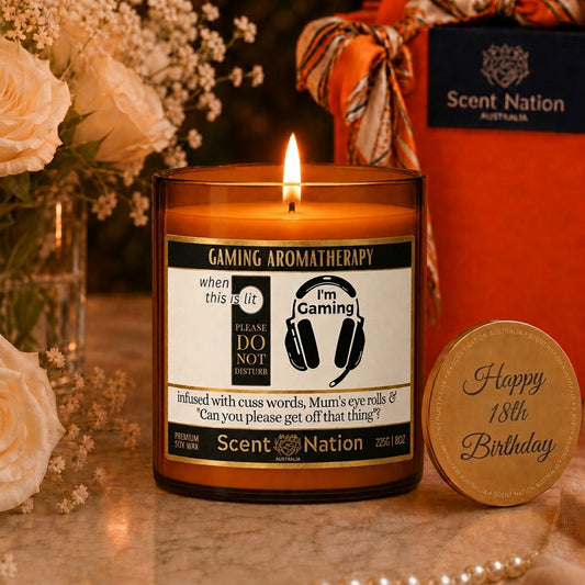 18th Birthday Gamer personalised candle with Happy 18th Birthday engraved lid — Scent Nation Australia
