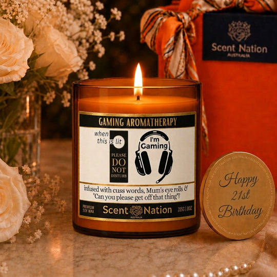 21st Birthday Gamer personalised candle with Happy 21st Birthday engraved lid — Scent Nation Australia