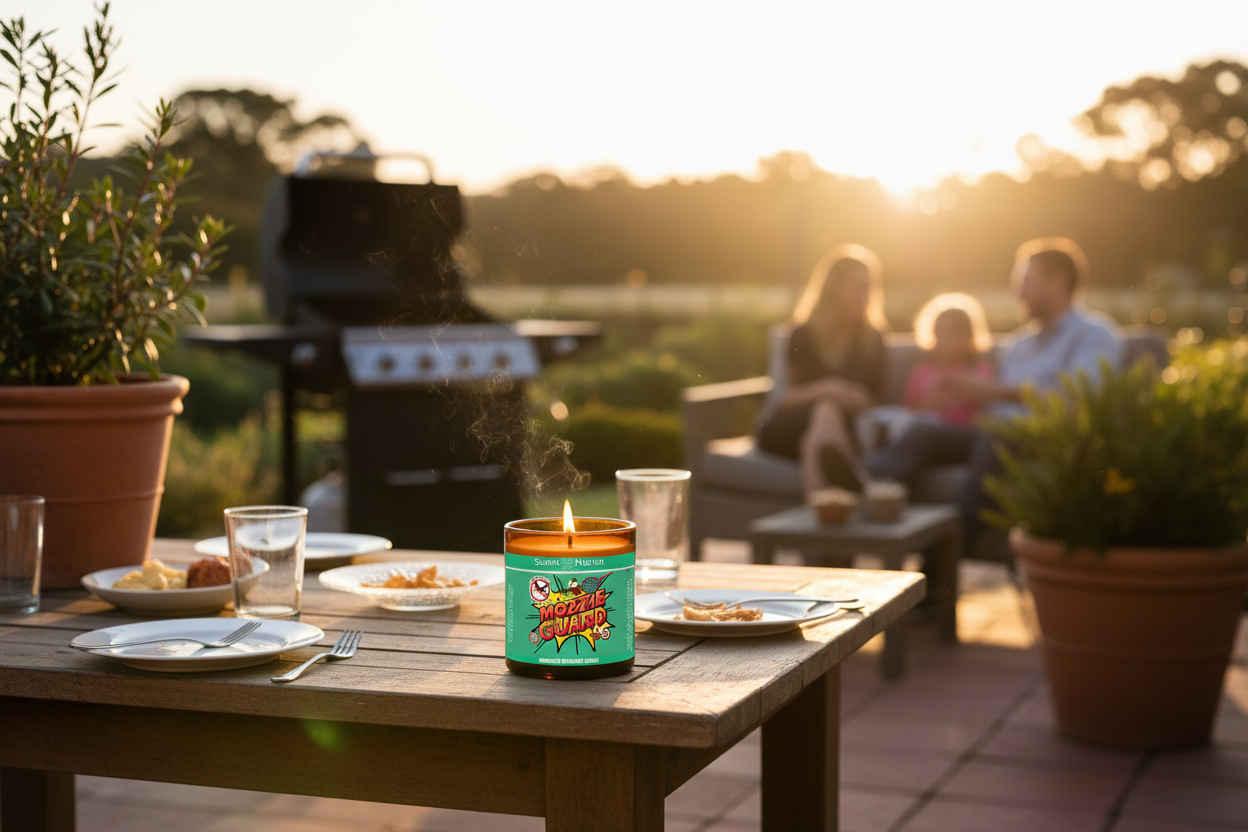 Mosquito repellent candle for outdoor entertaining - Australian backyard BBQ protection