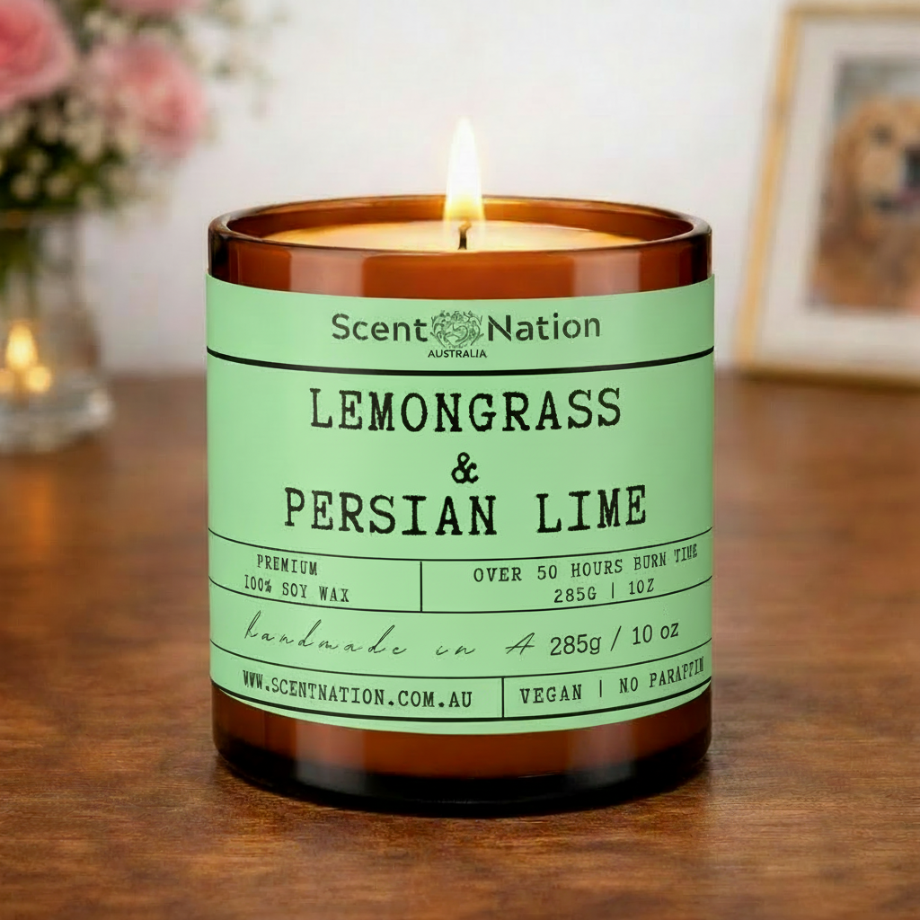 Lemongrass & Persian Lime in large amber glass jar Made in Australia